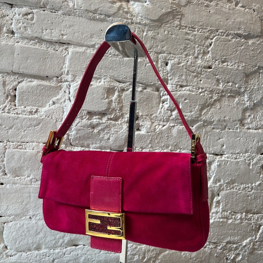 Pink Fendi Baguette Suede